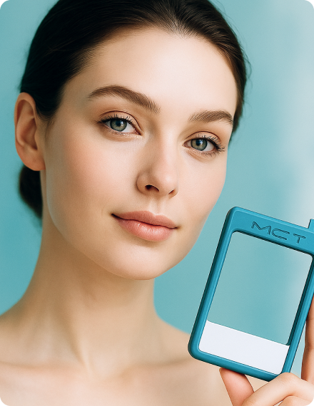 Woman with healthy, radiant skin representing Metacell MCT regenerative skin treatment