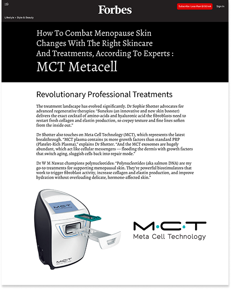 forbes article describing the benefits of mct metacell skincare treatments