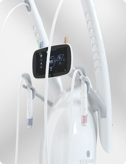 Treatment description image showing Volnewmer RF energy being delivered deep into the skin layer to induce collagen production